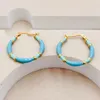 Hoop Earrings Women Multi Color Epoxy Blue Turquoise Painting Gold Bamboo Design Pink Fuchsua Option