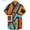 Camisas casuais masculinas 2022 Summer Mens abstrato pintura impressa camisa havaiana Summer Beach Holiday Party Shirt Short Sleeved YQ240408