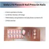 Sisful 270 stycken B-nagel Frence Tip Press On Nails Kit med gelélimkranar, medelstor kista, medelstora mandel, kort fyrkant
