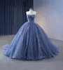 Dustige blauwe afneembare bloesem baljurk Quinceanera jurkt uit schouderstrapless plooien kweeps jurken prinses formele jurken 2024