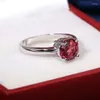 クラスターリングリアルS925女性のためのシルバースターリングルビーリングAnillos de 925 Jewellry Gemstone Bizuteria Red Anel