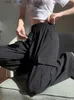 Dżinsy damskie Zoki Y2K American Cargo Pants Woman Strtwear HARAJUKU RETRO PROUSERS Casual High Talle Lace Up Vintage BF szerokie nogi spodnie Nowe Y240408