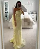 Çarpıcı Sarı Deniz Kızı Prom Elbise Kristal Straplez Akşam Zarif Yan Fırfır Kadınlar İçin Resmi Elbiseler