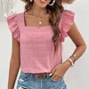 Dames t shirts dames mode t-shirts dagelijkse casual vaste kleur vierkante nek ruches manchet dop mouwen crop tops zomer woon-werkverkeer all-match