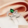 Cluster Rings Light Luxury Geometry Design Green Square Diamond Ring Creative Shiny Zircon Jewelry Party 925 Sterling Sier Drop Delive Otyjj