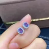Stud Earrings Pure Natural Tanzanite 925 Silver Classic Simple Design Style Precision Inlaid