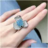 Clusterringe Springlady Big Flower 10mm Aquamarin Diamond Ring 925 Sterling Sier Party Band für Frauen Braut Schmuck Geschenk Drop Deliv otpzx