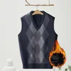 Men's Vests Vest Sweater For Men Clothes Autumn Winter Fashion Casual Solid Regular V-Neck Thick Fleece Warm