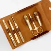 Kits 6pcs HighQuality Gold Color Stainless Steel Manicure Set PU Leather Packaging Nail Clipper Kits Perfect Gift Friends Family