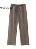 Willshela Women Fashion Two Piece Set Brown plissée licou pants pantalons droits vintage Femme Chic Lady Suit 240408