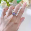 Anéis de cluster brilhantes U S925 Silver 5 mm Square Purpl Gems Ring para Wmen Fine Jewelry Anniversary