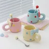 Muggar Bowtie Pink Coffee Cup Korean High Beauty Girl Heart Ceramic Mug With Spoon School Home Breakfast Drinkware