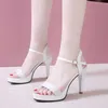 Dress Shoes Glamorous Sequin Peep-Toe Stiletto Sandals - Ultra-High Heel Breathable Ankle Strap Pumps for Summer and Carnaval