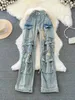 Женские джинсы винтажные мода Multi Pockets Cargo 2024 Осенний модный высокий вариант Wiast Straight Denim Janm