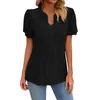 Camisetas femininas Torda casual casual de cor sólida com decote em vilas de manga curta solta t-shirt tops tops plus size roupas 2024