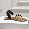 Designer Slides Lympia Flat Slides Raffia Sandaler Luxury Shoes Ankle Strap Open Toe Womens Luxury Designer Holiday Flats Gladiator Sandal Storlek 35-42