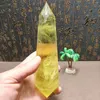 Figurines décoratives 24 côté 171 mm Reiki Natural Yellow Quartz Crystal Energy Double Stop Magic Stick Pur Hand Polished Gift and Healing