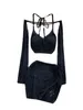 Vestidos de trabalho Gagaok American Retro Sexy Suits Hollow Out Manga Longa Mini Top Skia Slim Bodycon Salia Y2K Roupe