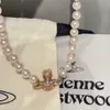 Designer Viviane Westwood Jewelry Empress Dowager Xis Ny Pin Drops Oil Saturn Kitty Pearl Necklace Collar Chain Light Luxury Sweet Cool Style High Grade Female