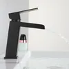 Bathroom Sink Faucets Waterfall Basin Faucet Tilt Deck Mounted Black Silver Tap Cold & Water Mixer Stainless Steel Vanity