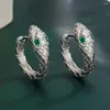 Hoop Earrings Vintage Snake Dangly Earring For Women Exquisite Statement Geometric Silver Color Green Zircon Hoops Huggie