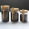 Lagerflaschen Glas versiegeltes Glas Küche Lebensmittel getrocknete Obstflasche Bambus Holzdeckel mit Löffel Haushalt Transparent