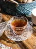 Tazze di piattini Ins Retro Europe Style Glass Cup Set per il tè Coffee Emboss 170ml 2 Colori