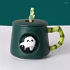 Tassen Panda Keramik Kaffeetasse mit Deckel Spoon Europäische Paar Becher Nachmittag Kamellien Tee Frühstück Haferflocken Urlaubsgeschenke