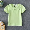 Filles tshirts d'été à manches courtes en coton t-shirt Peter Pan Collar bébé pour tout-petit fille chemisier chemise d'enfants