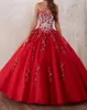 Red Embroidery Quinceanera Dresses Sweetheart Beaded Crystal Tulle Ball Gown Prom Dresses 15 year old Debutante Vestidos De 15 Ano8712606