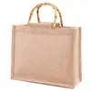 Shopping Bags Portable Bag Jute Bamboo With Ring Handles Tote Light Brown