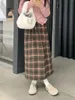 Jupes Femmes Long Plaid Laine pour femme de couleur A-Line Patchwork High Elastic Midi Jirt 2024 AUTUMNE HIVER (SA241