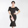 Vestidos de festa outono bodycon officcOn Vestidos Bandage Mermaid Momen Women Women Shorve Slave Square Collar Vintage