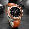 Armbanduhren Automatische Uhren für Männer mechanische Selbstwindbewegung Orange Blau schwarzer Leder Gummi Edelstahl Reloj Hombre Baratos