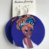 ダングルイヤリングファッションヴィンテージ木製ディスク男性女性女性塗装アフリカの頭両面印刷誇張された宝石ギフト