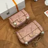 22K Lady Lambin Classic Mini Flap Squild Quested Double Pearl Balls Torby Gold Metal Sprzęt Matelasse Tinka Crossbody z numerem seryjnym Tourse 18CM 22CM