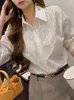 Women's Blouses Beaded Sequined Stitch White Shirts Women 2024 Spring Autumn In Long Sleeve Office Lady Tops Camisas De Mujer