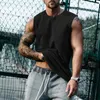 Gym Fitness Hommes Vêtements Vintage Solid Sports Vest Sweat à capuche Camisole sans manches Casual Buttond O Couch Tops 240408