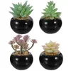 Fleurs décoratives 4 pcs mini ornements simulés de bonsaï faux succulents en pot petites plantes artificielles miniatures décor de paysage
