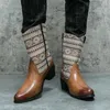 Botas de botas com fundo de tendão de fundo liso, impressão de couro étnico de couro de tendão quente e confortável