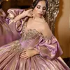 Rosa 3d Blumen Perlen Quinceanera Kleider von der Schultergold Applizes Spitze Korsett Prom Ball Kleid süß 16 15 Robe