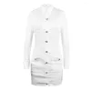 Vestidos de trabalho Terno feminino Blazer Jacket Dress Women Bodycon Button Button Botão Pocket Party Office Use Short Traje Mujer