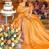 Feestjurken Aankomst Satin Oranje Lange avond 2024 Dubai Moslimjurk Vrouwen Abendkleider Prom plus size
