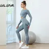 Salspor Women Fitness Yoga Suit Sport Gym Lange Mouw Hip Pants Training 2 PCS Set kleding vrouwelijk ensemble sport fietsen slijtage240325