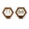Smyckespåsar Oirlv Trä örhänge Display Stand Hexagon Solid Wood Earrings Holder
