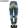 Kvinnors jeans Fagadoer Retro Fashion Gradient Denim Cargo Pants Kvinnor Hög midja Knapp Skinny Jean Trousers Kvinna Matchande Cowboy