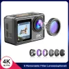 Câmeras de câmeras 2022 Câmera de ação mais recente com lente de filtro 4k 60fps 24mp wifi 1080p 2.0 lcd eis controle remoto 4x zoom gravação esportes à prova d'água