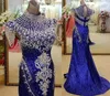 Royal Blue Sequins High Neck Shath Evening Jurken 2019 Sexy Crystal Prom Dresses Long Real Pos Red Carpet Celebrity Formal PA5885681