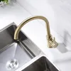Mutfak muslukları fırçalanmış altın en kaliteli lavabo musluğu kurşunsuz tüm pirinç döndürülebilir bakır soğuk ve mikser
