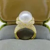 Cluster Rings 2 Styles Gorgeous HUGE 10-11mm 11-12mm ROUND Natural South Sea White Pearl Ring Adjustable